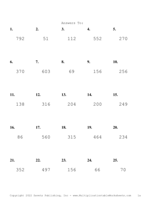 Two by One Digit Problem Set P Answers