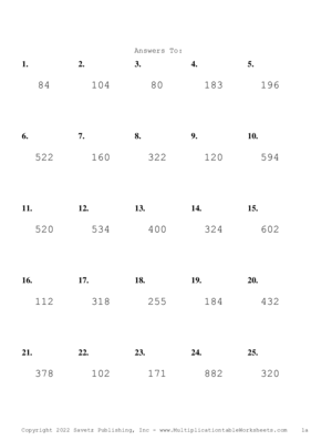 Two by One Digit Problem Set Q Answers