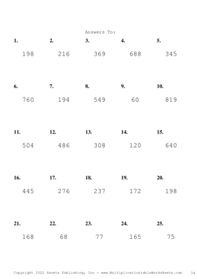 Two by One Digit Problem Set R Answers