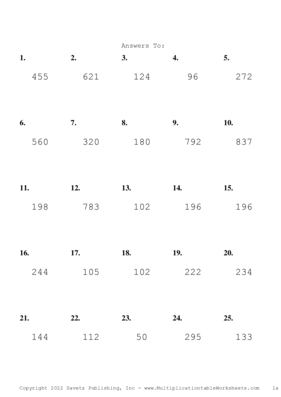 Two by One Digit Problem Set S Answers