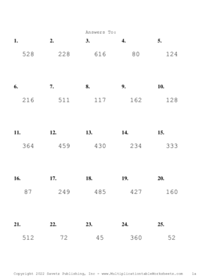 Two by One Digit Problem Set T Answers