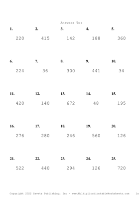 Two by One Digit Problem Set U Answers