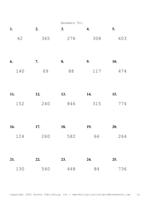 Two by One Digit Problem Set V Answers