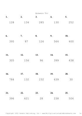 Two by One Digit Problem Set W Answers