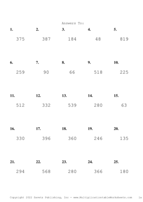 Two by One Digit Problem Set X Answers