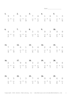 Single Digit Fraction Problem Set BW Report Template